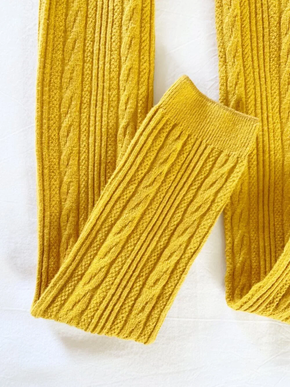 Girls Cable Knit Tights • Mustard • 7-10 Years